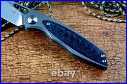 Drop Point Folding Knife Pocket Hunting Survival 14C28N Steel Titanium CF Handle