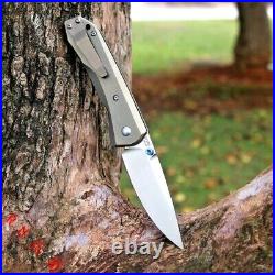 Drop Point Folding Knife Pocket Hunting Survival Army M390 Steel Titanium Handle