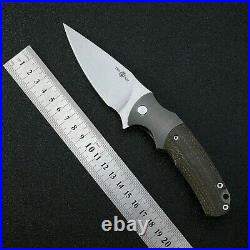 Drop Point Folding Knife Pocket Hunting Survival Combat 14C28N Steel Flax Handle