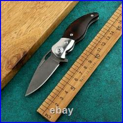 Drop Point Folding Knife Pocket Hunting Survival Combat Wootz Steel Wood Handle