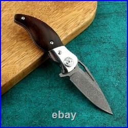 Drop Point Folding Knife Pocket Hunting Survival Combat Wootz Steel Wood Handle