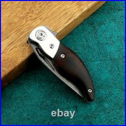 Drop Point Folding Knife Pocket Hunting Survival Combat Wootz Steel Wood Handle