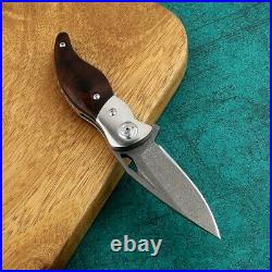 Drop Point Folding Knife Pocket Hunting Survival Combat Wootz Steel Wood Handle