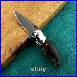 Drop Point Folding Knife Pocket Hunting Survival Combat Wootz Steel Wood Handle