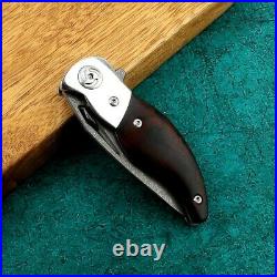 Drop Point Folding Knife Pocket Hunting Survival Combat Wootz Steel Wood Handle