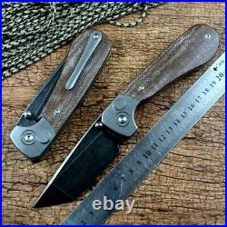 Drop Point Folding Knife Pocket Hunting Survival D2 Steel Titanium Linen Handle