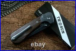 Drop Point Folding Knife Pocket Hunting Survival D2 Steel Titanium Linen Handle
