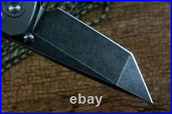 Drop Point Folding Knife Pocket Hunting Survival D2 Steel Titanium Linen Handle