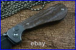 Drop Point Folding Knife Pocket Hunting Survival D2 Steel Titanium Linen Handle