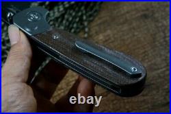 Drop Point Folding Knife Pocket Hunting Survival D2 Steel Titanium Linen Handle