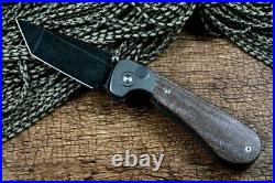 Drop Point Folding Knife Pocket Hunting Survival D2 Steel Titanium Linen Handle