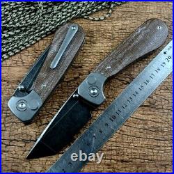 Drop Point Folding Knife Pocket Hunting Survival D2 Steel Titanium Linen Handle