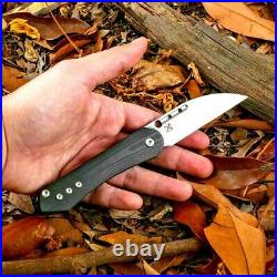 Drop Point Folding Knife Pocket Hunting Survival M390 Steel Carbon Fiber Handle