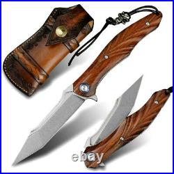 Drop Point Folding Knife Pocket Hunting Survival Tactical M390 Powder Steel Wood