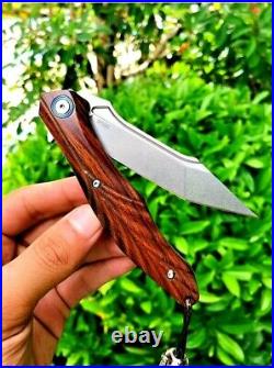 Drop Point Folding Knife Pocket Hunting Survival Tactical M390 Powder Steel Wood