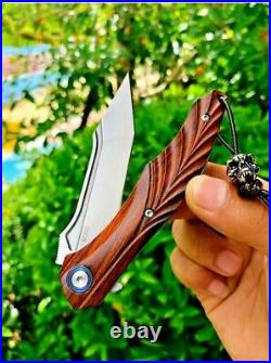 Drop Point Folding Knife Pocket Hunting Survival Tactical M390 Powder Steel Wood