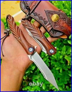 Drop Point Folding Knife Pocket Hunting Survival Tactical M390 Powder Steel Wood