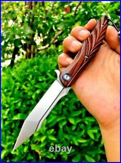 Drop Point Folding Knife Pocket Hunting Survival Tactical M390 Powder Steel Wood