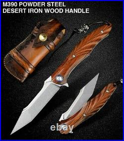 Drop Point Folding Knife Pocket Hunting Survival Tactical M390 Powder Steel Wood