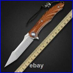 Drop Point Folding Knife Pocket Hunting Survival Tactical M390 Powder Steel Wood