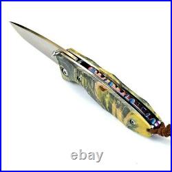 Drop Point Folding Knife Pocket Hunting Survival Tactical Wood Handle M390 Steel