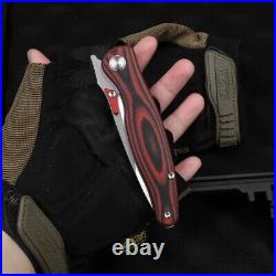 Drop Point Folding Knife Pocket Hunting Survival Wild AUS-10 Steel Titanium + CF