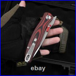 Drop Point Folding Knife Pocket Hunting Survival Wild AUS-10 Steel Titanium + CF