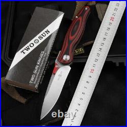 Drop Point Folding Knife Pocket Hunting Survival Wild AUS-10 Steel Titanium + CF