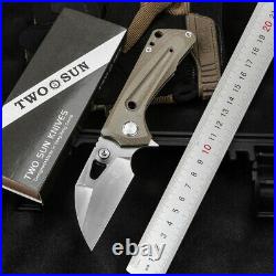 Drop Point Folding Knife Pocket Hunting Survival Wild D2 Steel Titanium Micarta