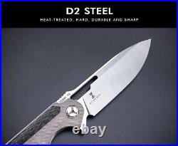 Drop Point Folding Knife Pocket Hunting Survival Wild Tactical D2 Blade Titanium