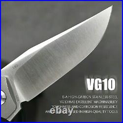 Drop Point Folding Knife Pocket Hunting Survival Wild VG10 Steel Titanium Handle