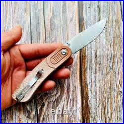 Drop Point Folding Knife Pocket Hunting Wild Survival 154CM Steel Micarta Handle