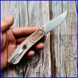 Drop Point Folding Knife Pocket Hunting Wild Survival 154CM Steel Micarta Handle