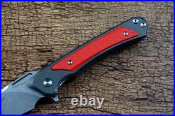 Drop Point Folding Pocket Knife Hunting Camp Survival 14C28N Steel Titanium G10