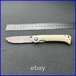 Drop Point Folding Pocket Knife Hunting Survival Camp Copper Damascus Steel Bone