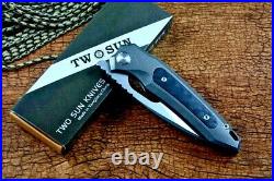 Drop Point Knife Folding Pocket Hunting Survival 14C28N Steel Titanium Handle S