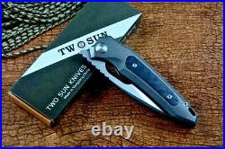 Drop Point Knife Folding Pocket Hunting Survival 14C28N Steel Titanium Handle S