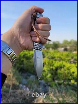 Drop Point Knife Folding Pocket Hunting Survival Combat D2 Steel Titanium Handle