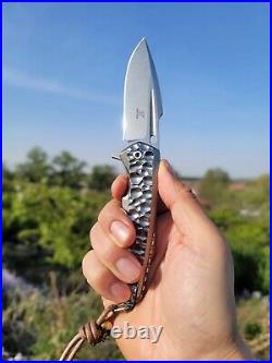 Drop Point Knife Folding Pocket Hunting Survival Combat D2 Steel Titanium Handle