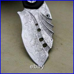 Drop Point Knife Folding Pocket Hunting Survival Tactical Damascus Steel Wood 2