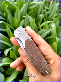 Drop Point Pocket Folding Knife Hunting Survival Army D2 Steel Titanium Micarta