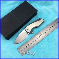 Drop Point Serrated Folding Knife Pocket Hunting Tactical D2 Titanium Handle EDC