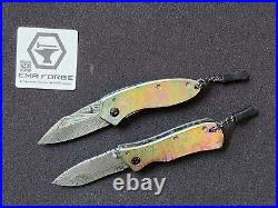 EMA Forge NiobiTi Scales Feather Damascus Pattern Blade Folding Knife lOT