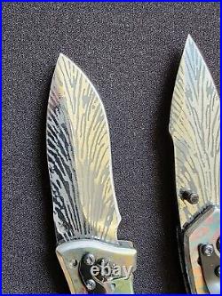 EMA Forge NiobiTi Scales Feather Damascus Pattern Blade Folding Knife lOT