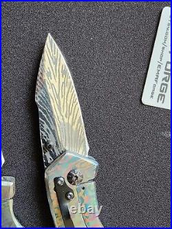 EMA Forge NiobiTi Scales Feather Damascus Pattern Blade Folding Knife lOT