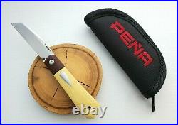 Enrique Pena Custom Raptor, Antique Paper/Natural Micarta, Satin CPM154 Blade