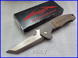 Ernest Emerson Knives Custom Roadhouse, Signed, Satin Blade, Blasted Ti, Micarta