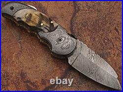 Eye Catching Damascus Steel Folding Knife, Hand Made 10 Pcs Lot