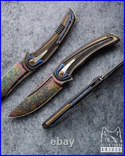 FOLDING KNIFE FOLDER AVIATOR DRAGON #9 OF 33 DRAGON SKIN DAMASCUS by BERTIE RIET