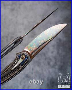 FOLDING KNIFE FOLDER AVIATOR DRAGON #9 OF 33 DRAGON SKIN DAMASCUS by BERTIE RIET